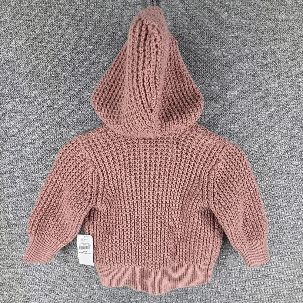 OLD NAVY BABY GIRL’S MAUVE KNIT HOODED CARDIGAN SWEATER SIZE 3–6 MONTHS